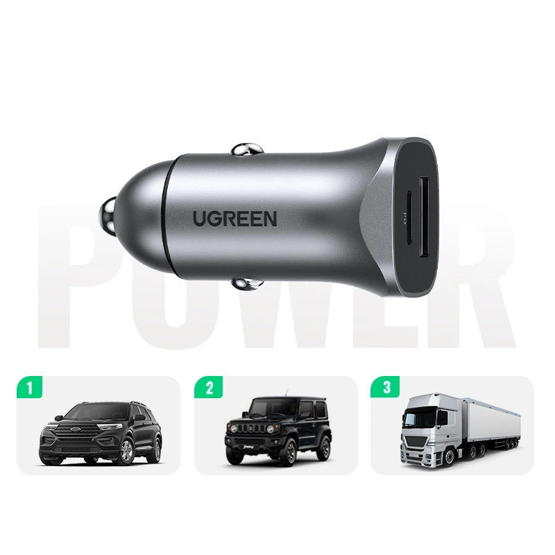 Ugreen Car Charger USB Type C / USB 24W Power Delivery Quick Charge Gray (30780)_3