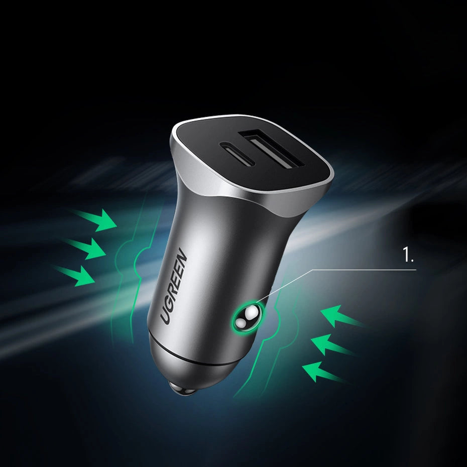 Ugreen Car Charger USB Type C / USB 24W Power Delivery Quick Charge Gray (30780)_12