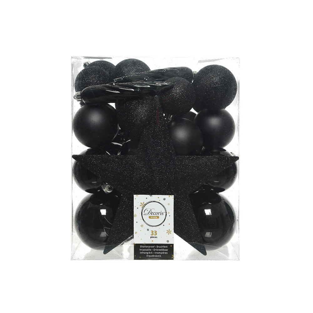 Pack com 33 enfeites para árvore preto_0