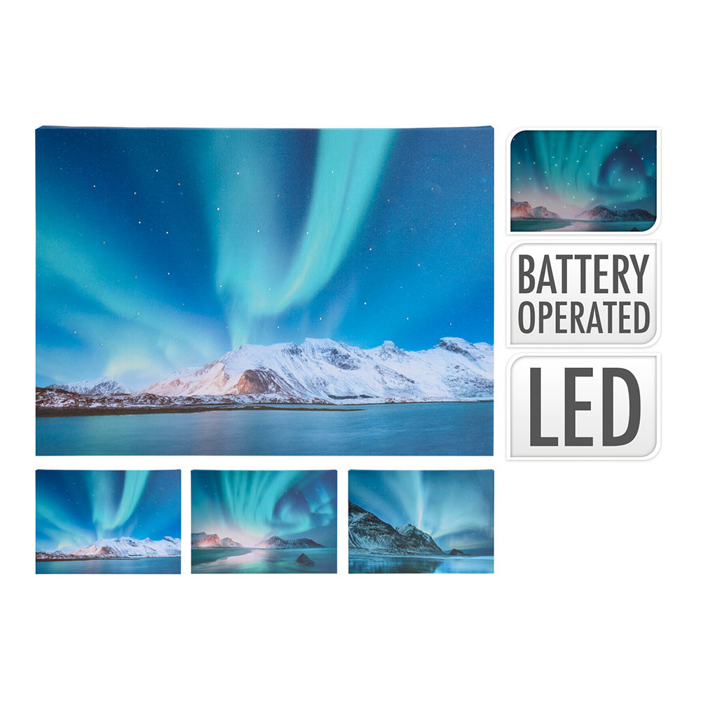 Quadro 3 motivos variados com luzes aurora boreal 28x38cm_0