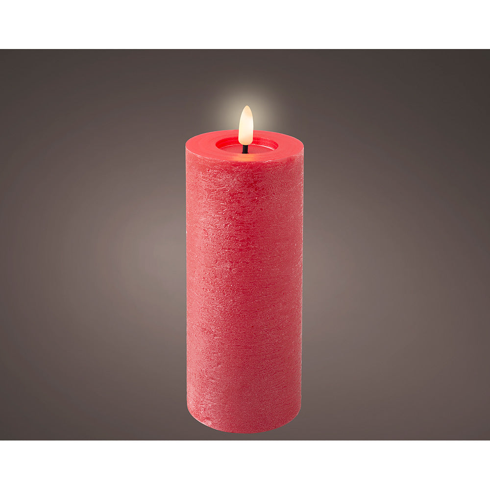 Vela de cera led vermelha, superfÃcie rústica ø7 x 19 cm_0