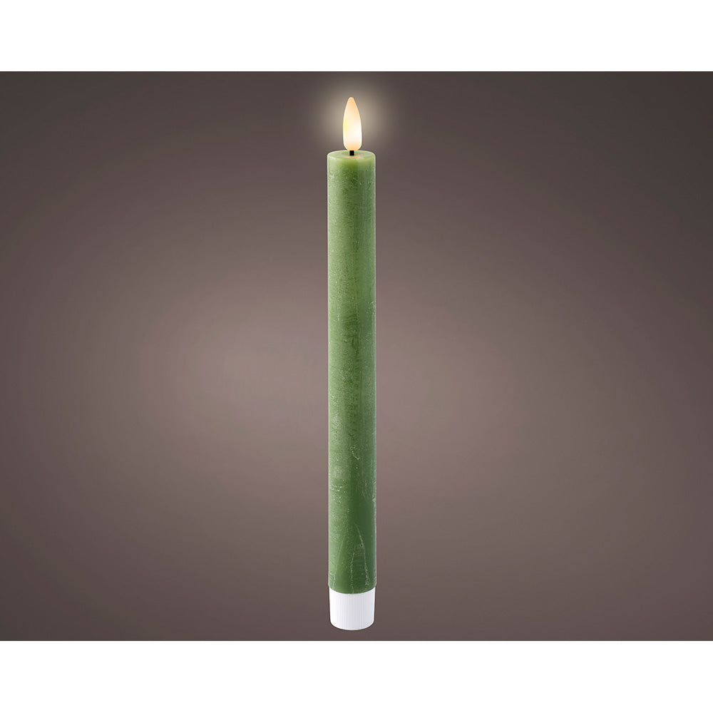 Vela de cera led, cor verde, acabamento rústico, ø2,20x24,50cm, pack2 unidades_0