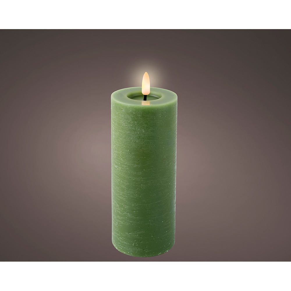 Vela de cera led, cor verde, superfÃcie rústica ø7 x 19 cm_0