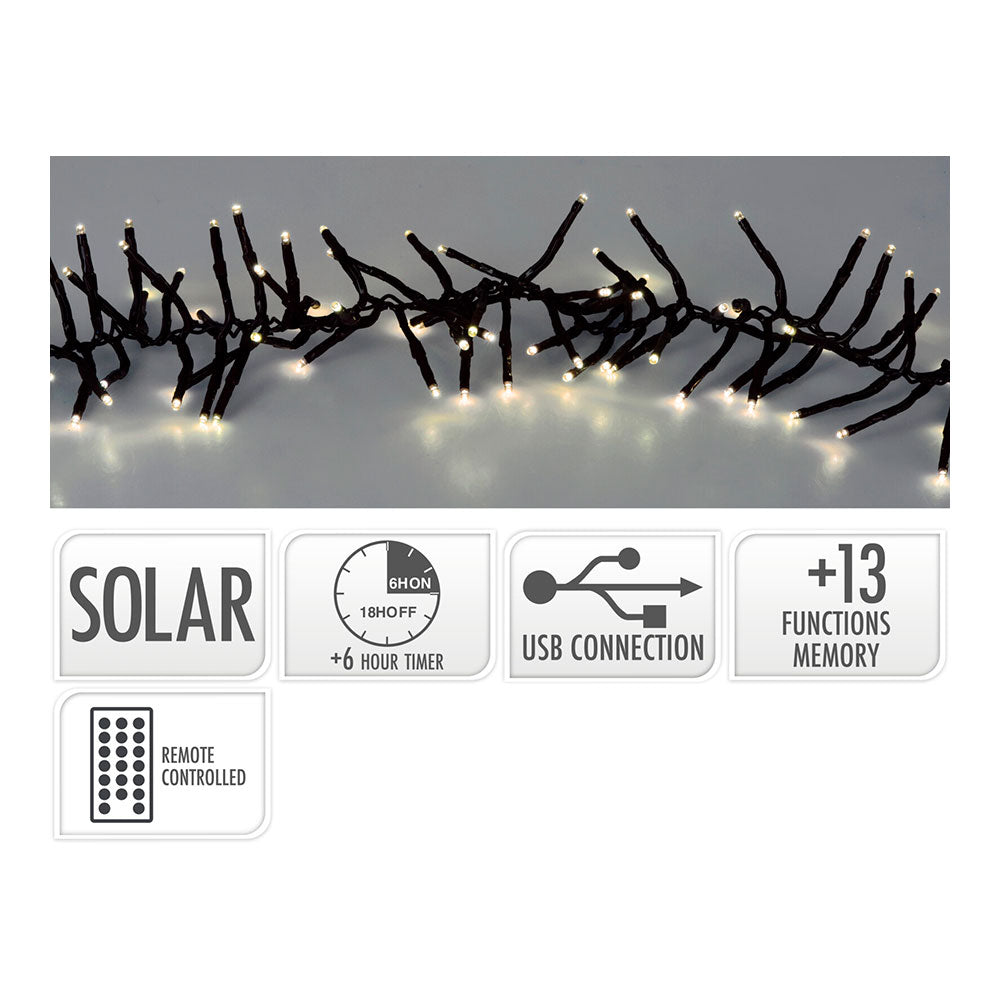 Grinalda solar recarregável 768 leds intermitente branco quente, 13 funções, exterior, cabo verde 5,6m_0