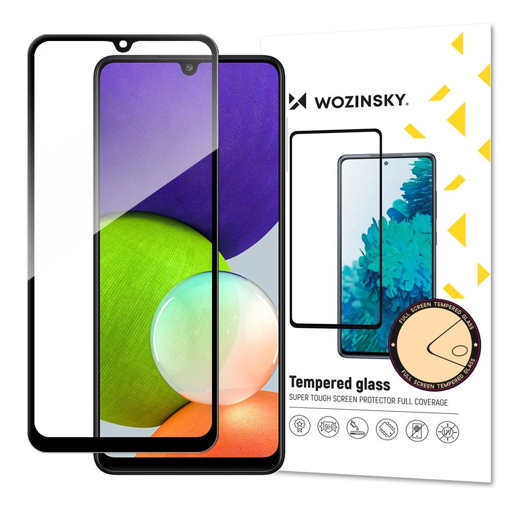Wozinsky Tempered Glass Full Glue Super Tough Screen Protector Full Coveraged with Frame Case Friendly for Samsung Galaxy A22 4G black_0