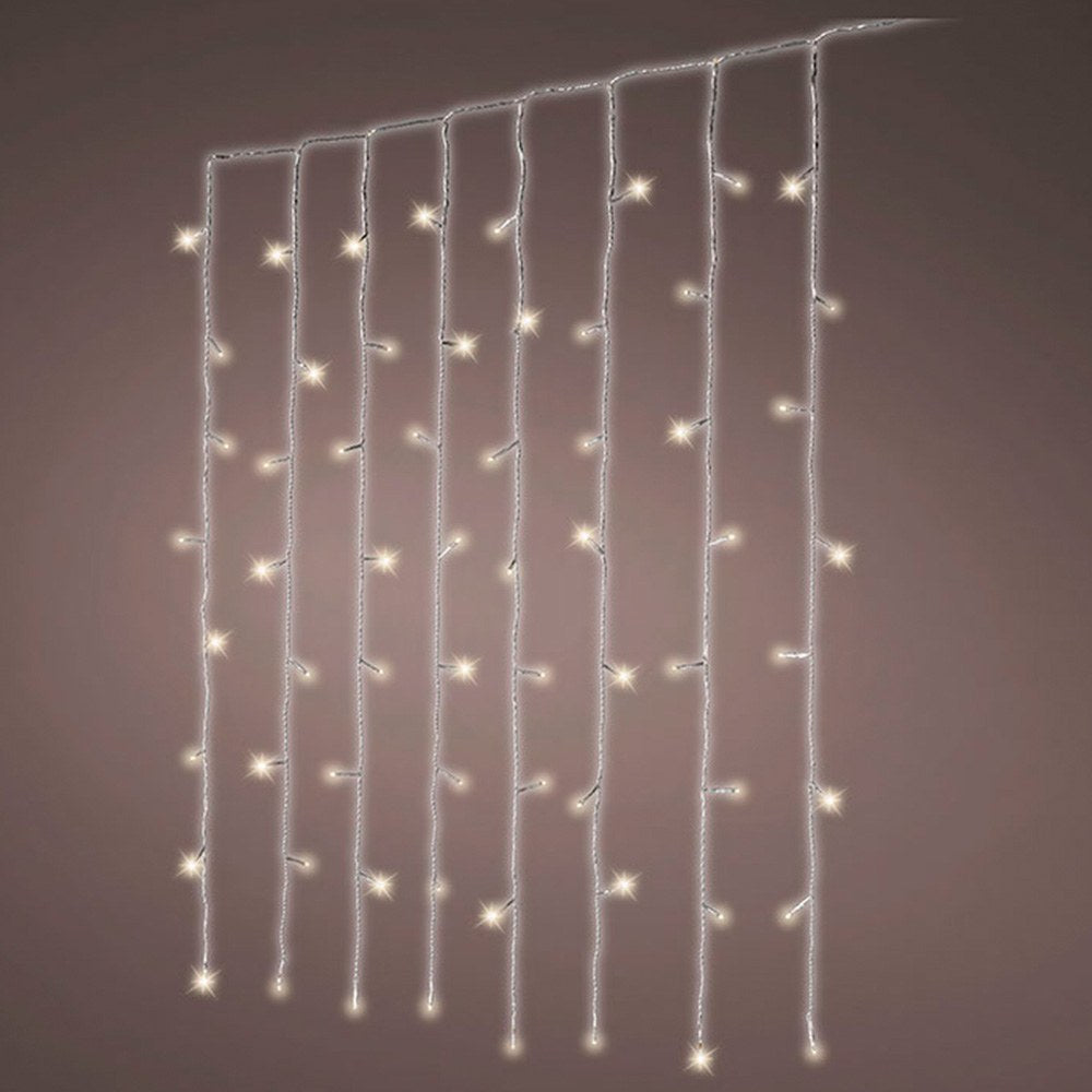 Cortina de luzes led externas em branco quente, fixa, com cabo transparente, 2 x 2 m_0