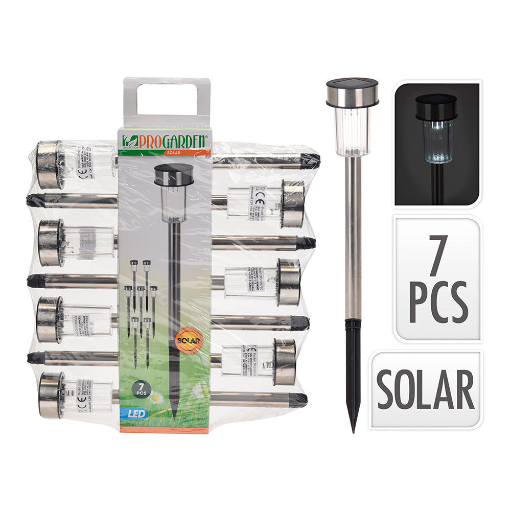 Pack 7 estacas solares de jardim em inox 1 led ip44 ø4,6 x 36,5 cm_0