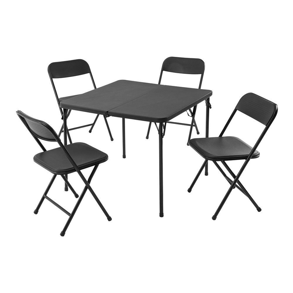 Conjunto de mesa e 4 cadeiras dobráveis pretas. 86x86x71cm_0
