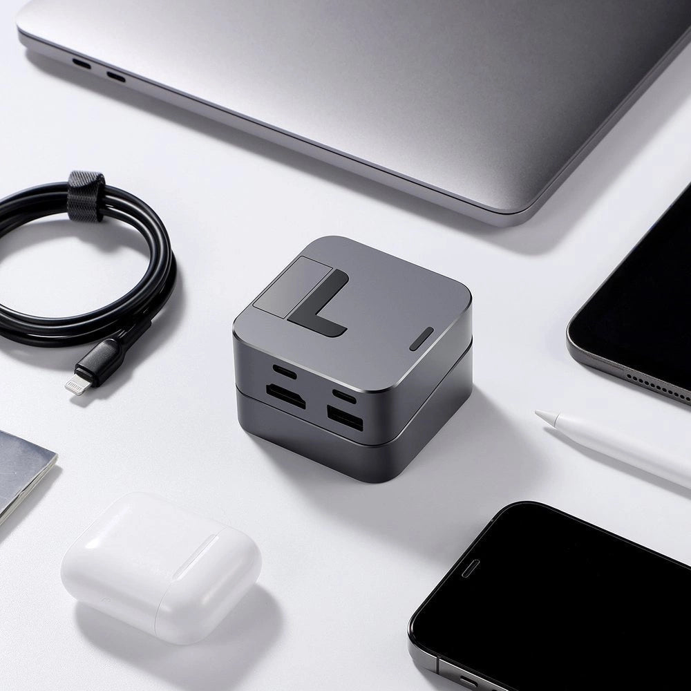 Joyroom HUB S-H121 USB-C - USB-A 3.0 / RJ45 / HDMI / USB-C / Thunderbolt cradle for MacBook Pro - gray_13