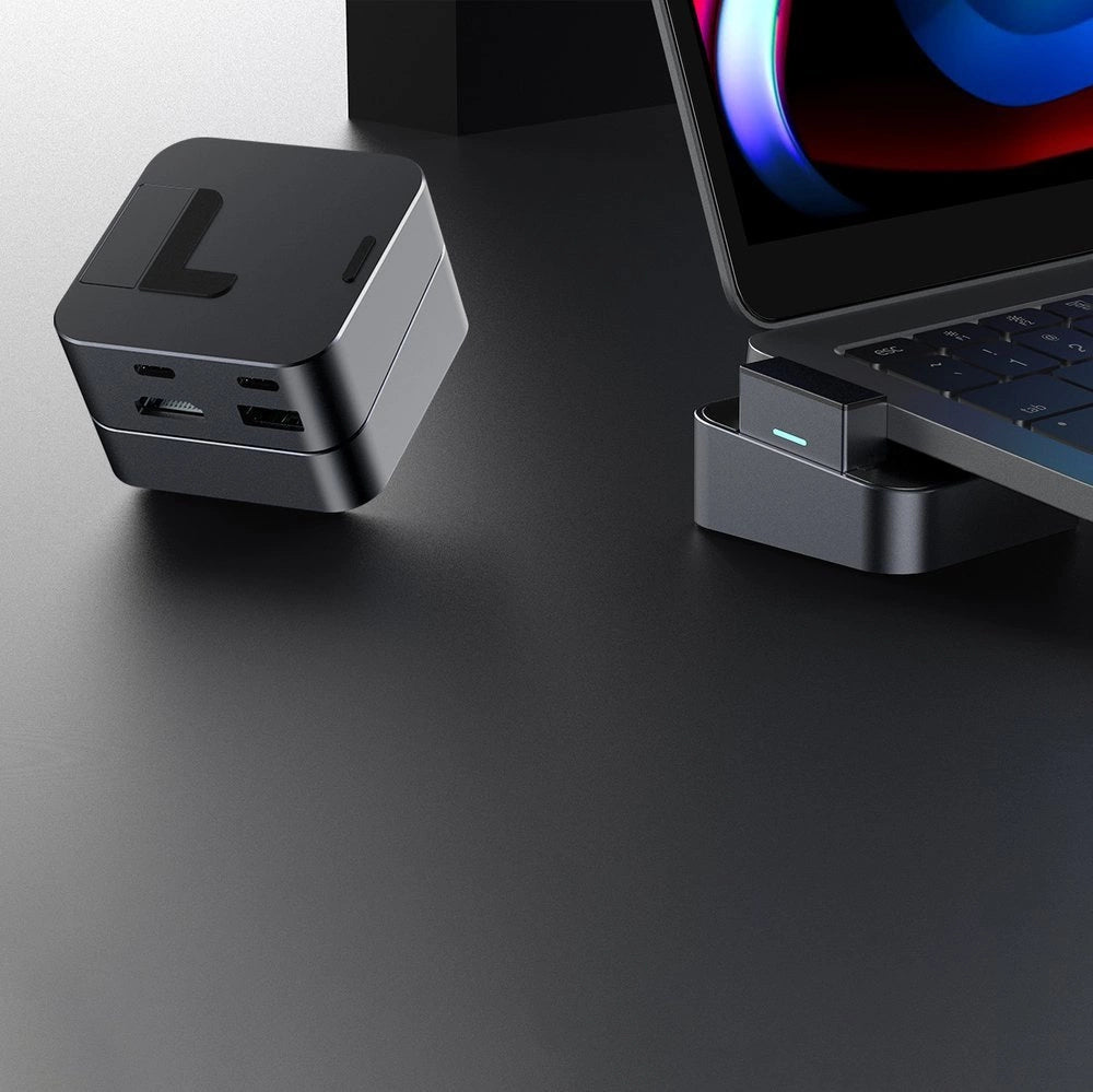 Joyroom HUB S-H121 USB-C - USB-A 3.0 / RJ45 / HDMI / USB-C / Thunderbolt cradle for MacBook Pro - gray_3