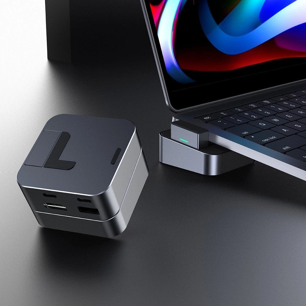 Joyroom HUB S-H121 USB-C - USB-A 3.0 / RJ45 / HDMI / USB-C / Thunderbolt cradle for MacBook Pro - gray_5