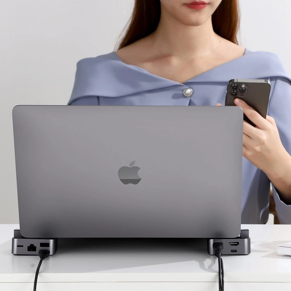 Joyroom HUB S-H121 USB-C - USB-A 3.0 / RJ45 / HDMI / USB-C / Thunderbolt cradle for MacBook Pro - gray_12