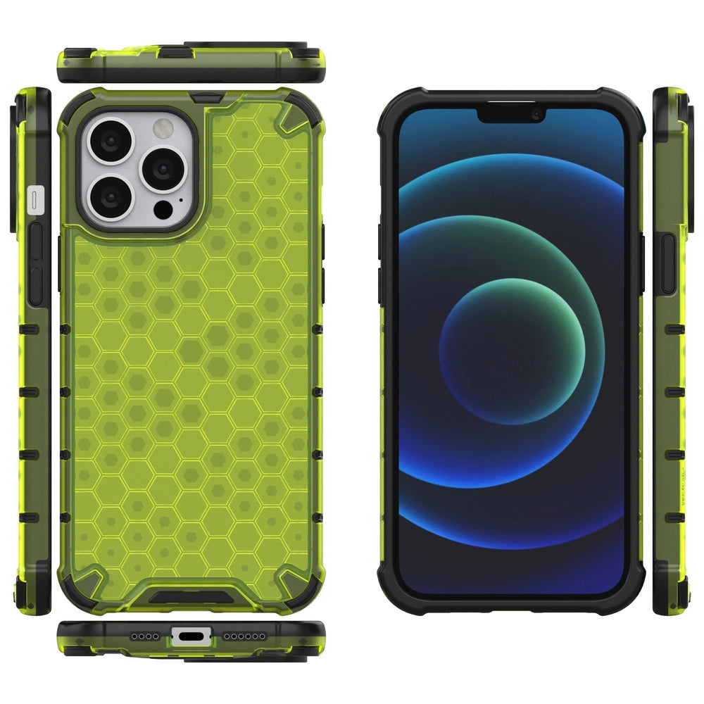 Honeycomb Case armor cover with TPU Bumper for iPhone 13 Pro Max green_1
