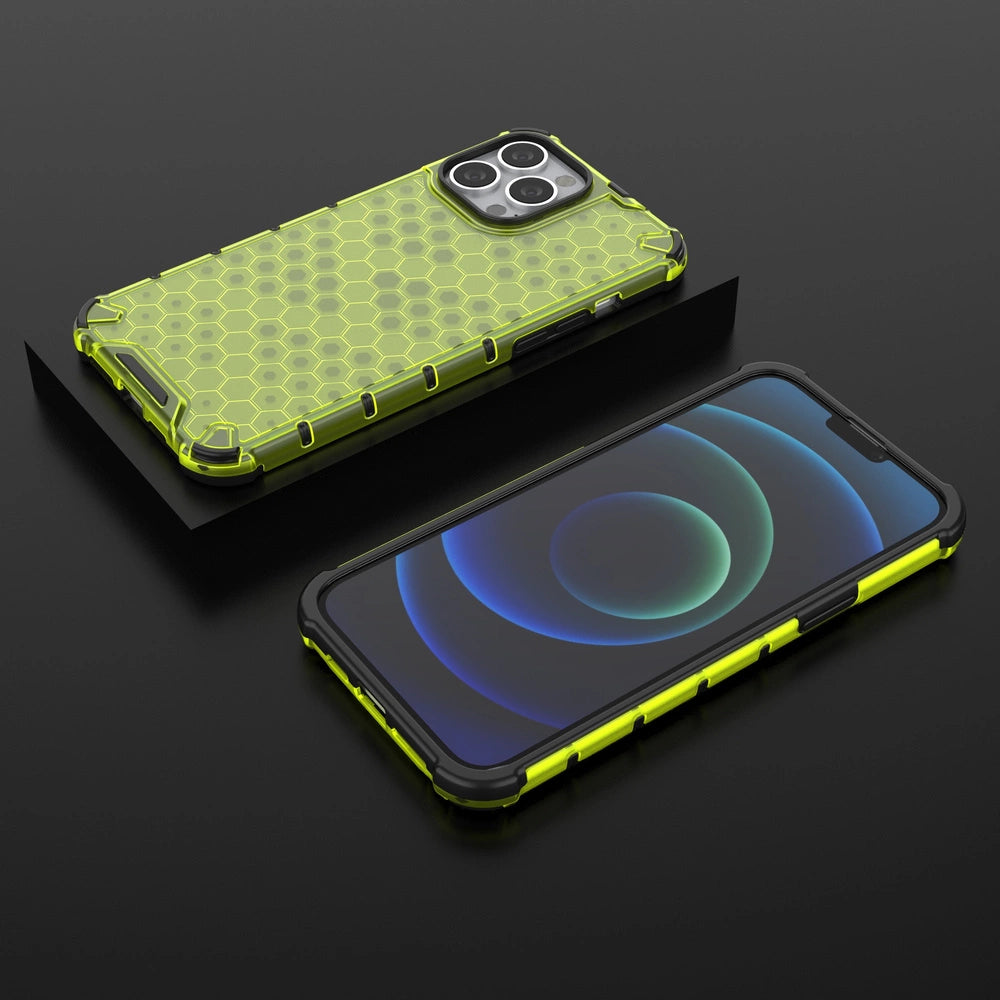 Honeycomb Case armor cover with TPU Bumper for iPhone 13 Pro Max green_12