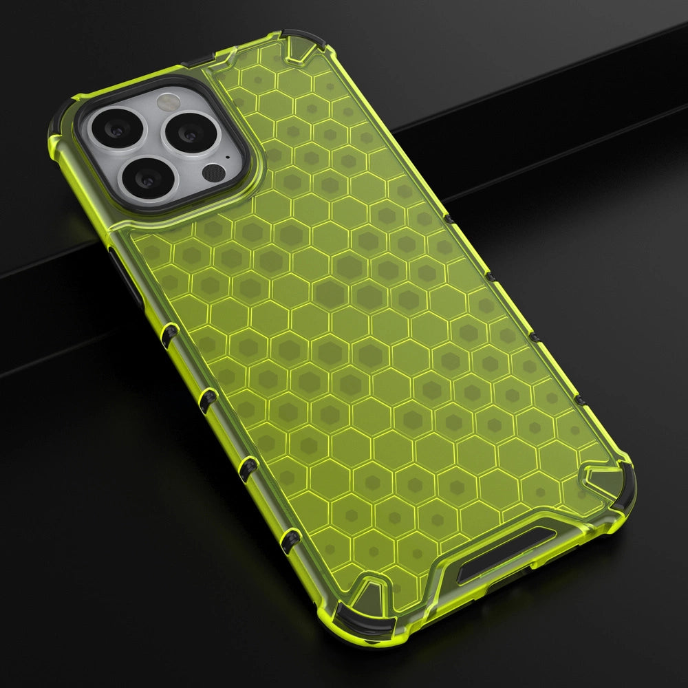 Honeycomb Case armor cover with TPU Bumper for iPhone 13 Pro Max green_13