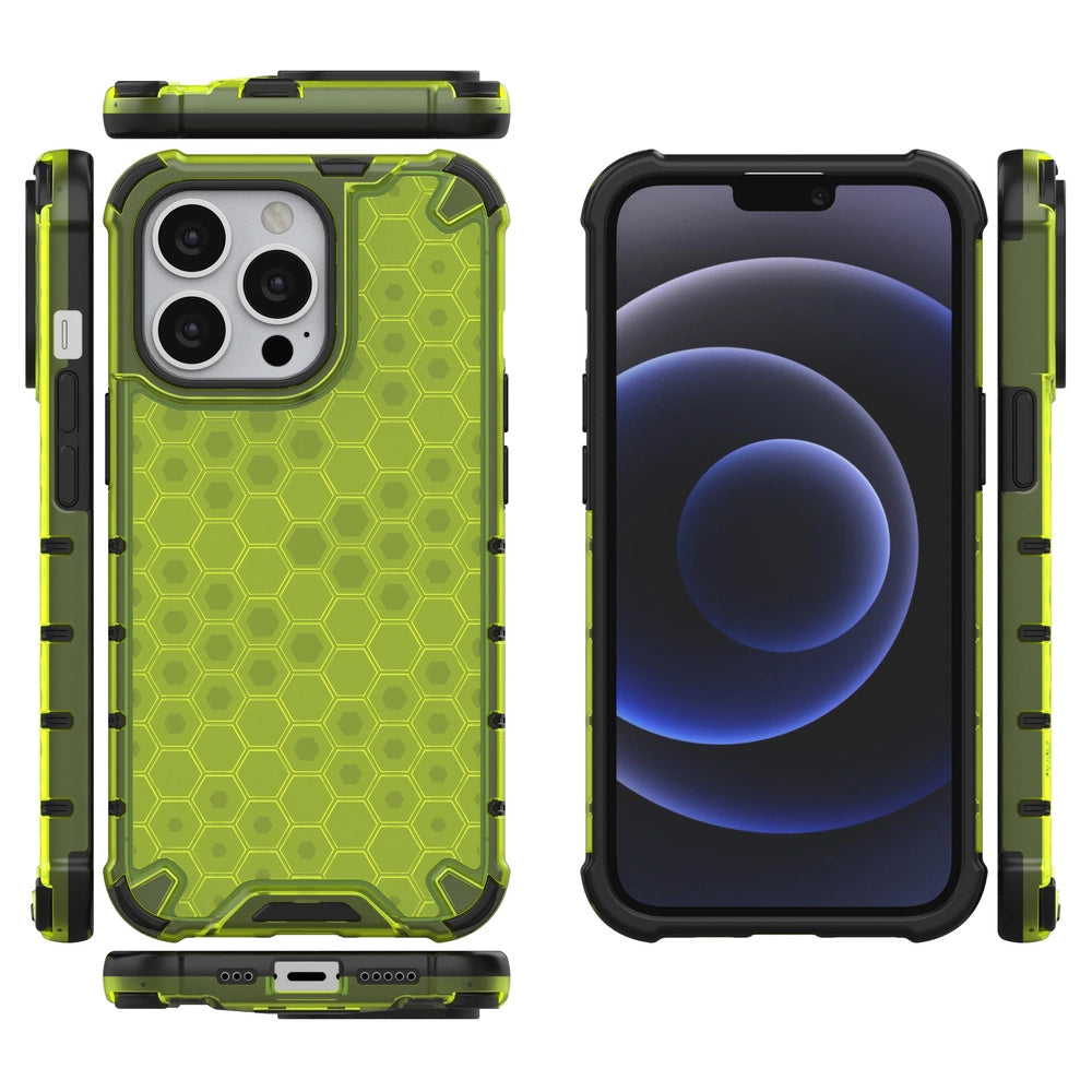 Honeycomb Case armor cover with TPU Bumper for iPhone 13 Pro green_1