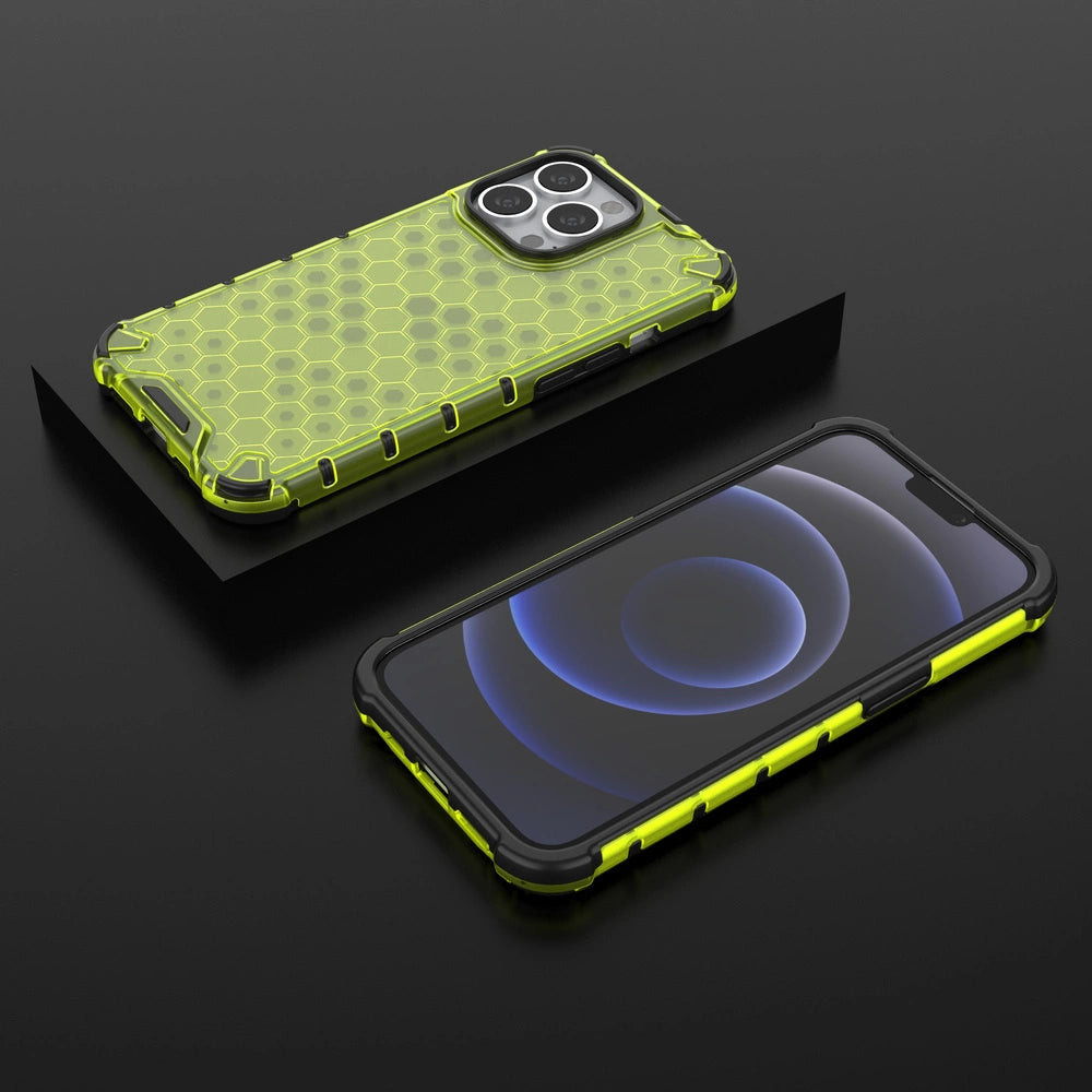 Honeycomb Case armor cover with TPU Bumper for iPhone 13 Pro green_12