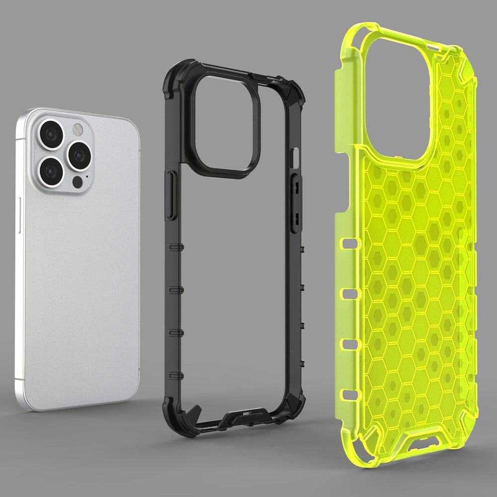 Honeycomb Case armor cover with TPU Bumper for iPhone 13 Pro green_5
