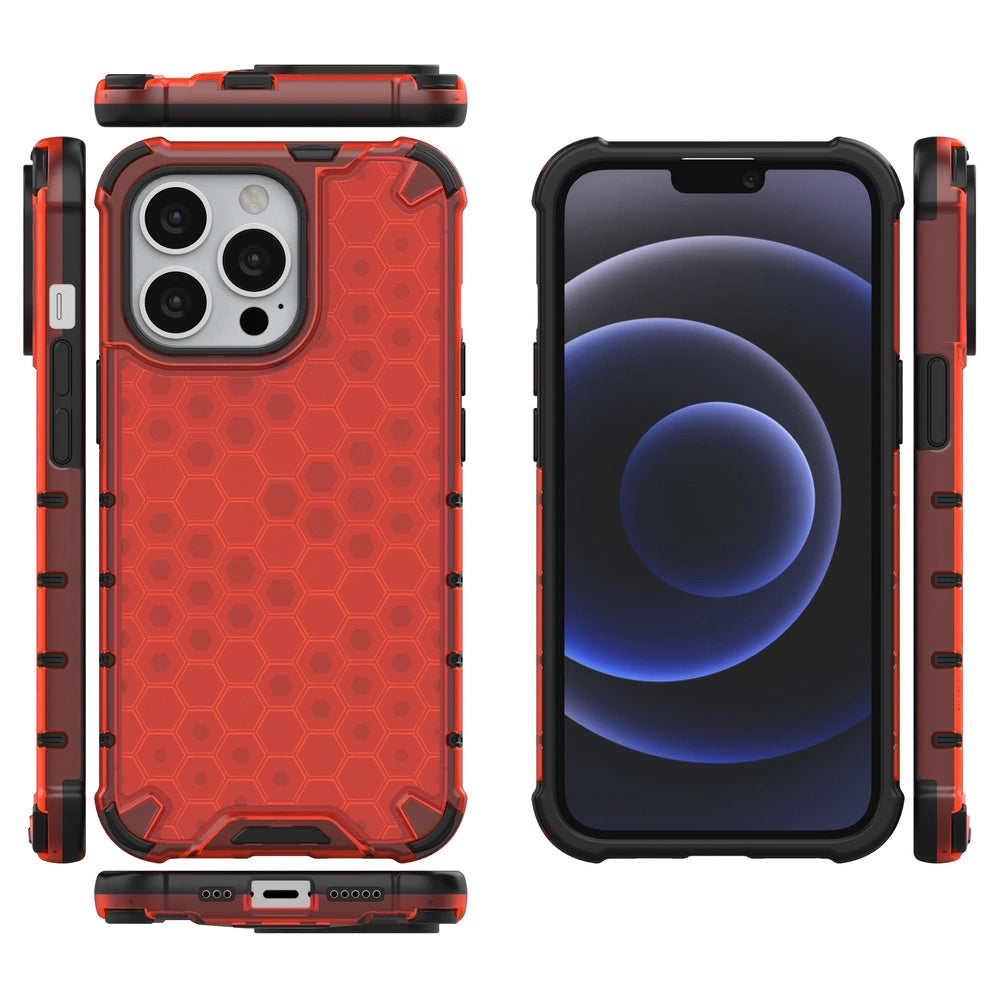Honeycomb Case armor cover with TPU Bumper for iPhone 13 Pro red_1