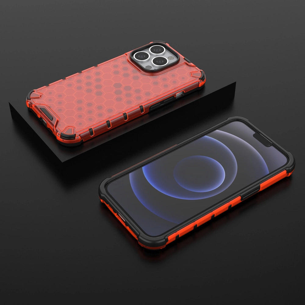 Honeycomb Case armor cover with TPU Bumper for iPhone 13 Pro red_12