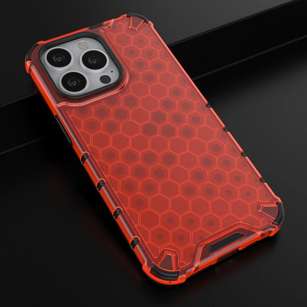 Honeycomb Case armor cover with TPU Bumper for iPhone 13 Pro red_13