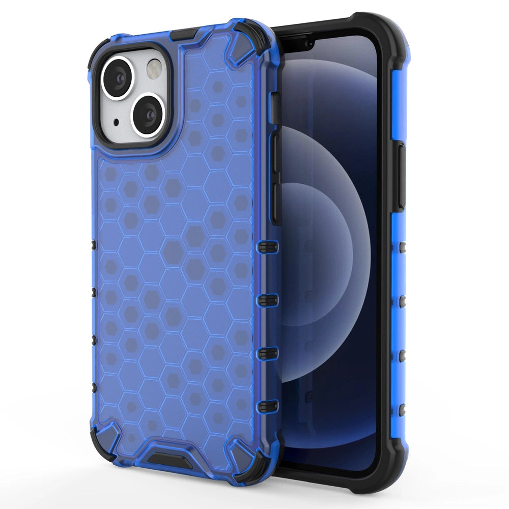 Honeycomb Case armor cover with TPU Bumper for iPhone 13 mini blue_0