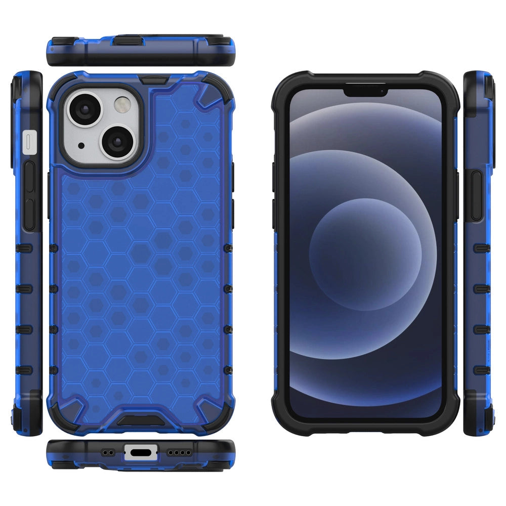 Honeycomb Case armor cover with TPU Bumper for iPhone 13 mini blue_1