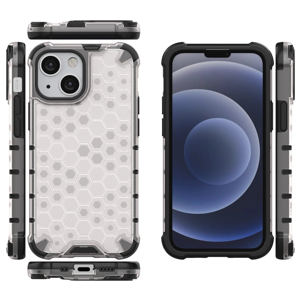 Honeycomb Case armor cover with TPU Bumper for iPhone 13 mini transparent_11