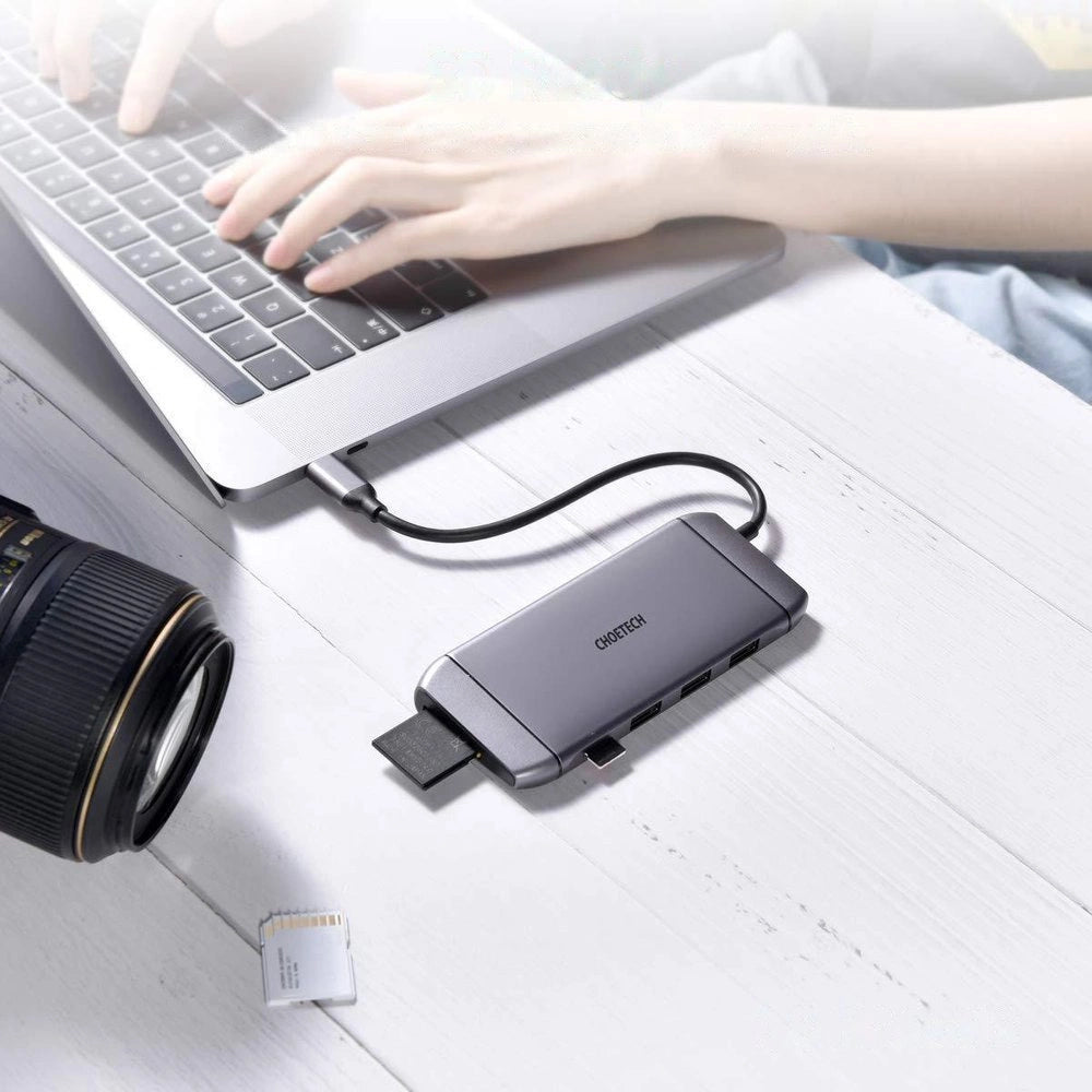 Choetech 9in1 multifunctional USB Type C HUB - 3x USB 3.2 Gen 1 / SD and TF memory card reader / HDMI 4K 30Hz / VGA Full HD 60Hz / USB Type C / RJ45 gray (HUB-M15 gray)_1