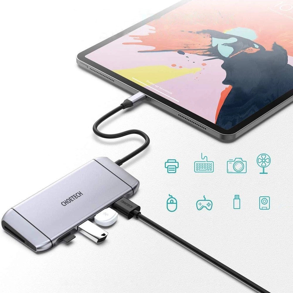 Choetech 9in1 multifunctional USB Type C HUB - 3x USB 3.2 Gen 1 / SD and TF memory card reader / HDMI 4K 30Hz / VGA Full HD 60Hz / USB Type C / RJ45 gray (HUB-M15 gray)_5
