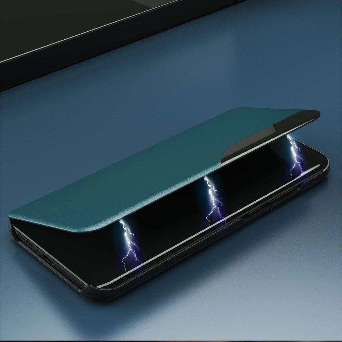 Eco Leather View Case elegant bookcase type case with kickstand for iPhone 13 Pro Max green_2