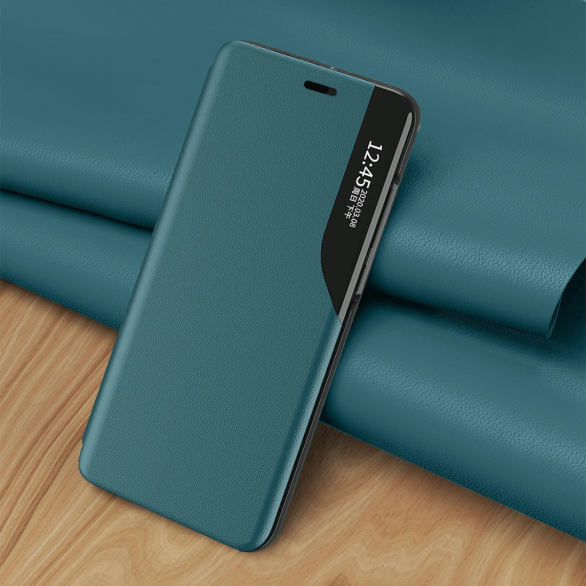 Eco Leather View Case elegant bookcase type case with kickstand for iPhone 13 Pro Max green_5