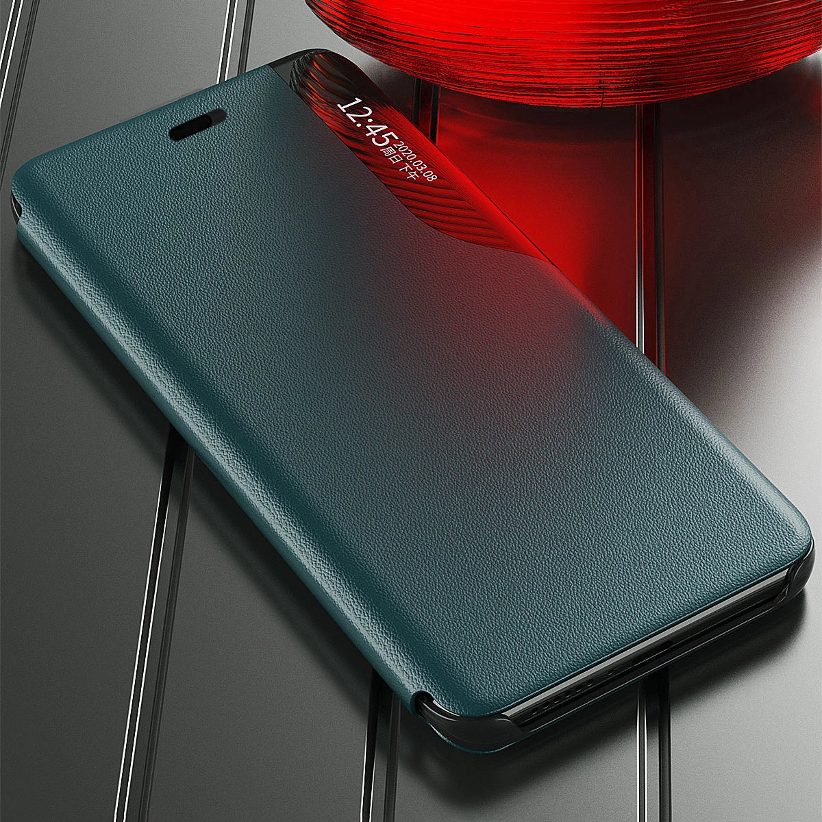 Eco Leather View Case elegant bookcase type case with kickstand for iPhone 13 Pro Max green_7