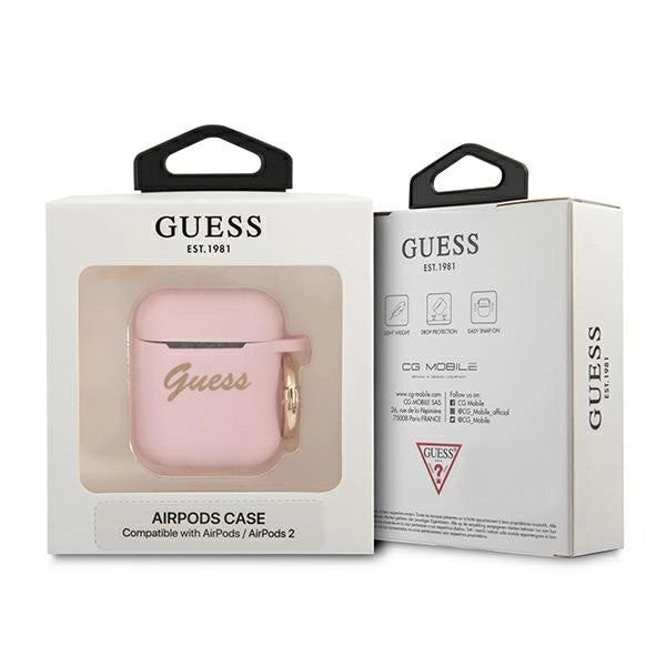 Guess GUA2SSSI AirPods cover pink/pink Silicone Vintage Script_2