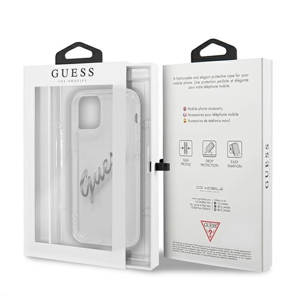 Guess GUHCP12MKTRSVSI iPhone 12/12 Pro 6.1" Transparent hardcase Vintage Script Silver_7