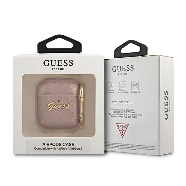 Guess GUA2SASMP AirPods cover pink/pink Saffiano Script Metal Collection_2