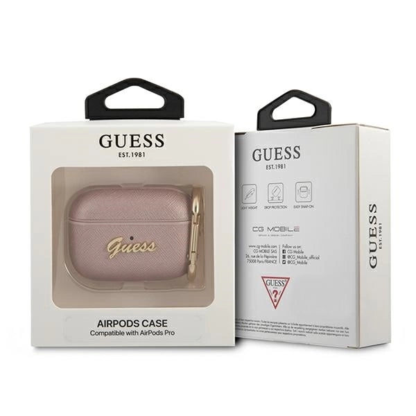 Guess GUAPSASMP AirPods Pro cover pink/pink Saffiano Script Metal Collection_2