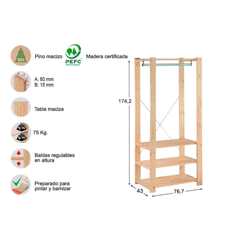 Kit estante evolution 76,5x38,5x174,5cm astigarraga_0