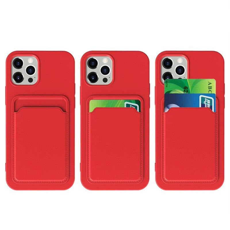 Card Case Silicone Wallet with Card Slot Documents for iPhone 12 Pro red_2