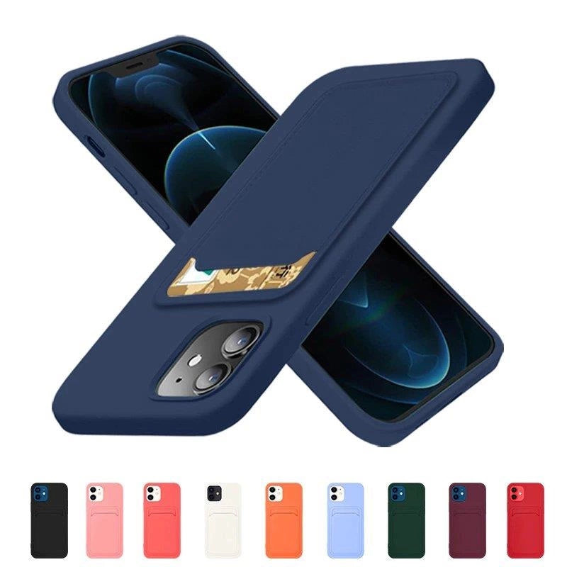 Card Case Silicone Wallet Case with Card Slot Documents for Samsung Galaxy A22 4G Navy Blue_1