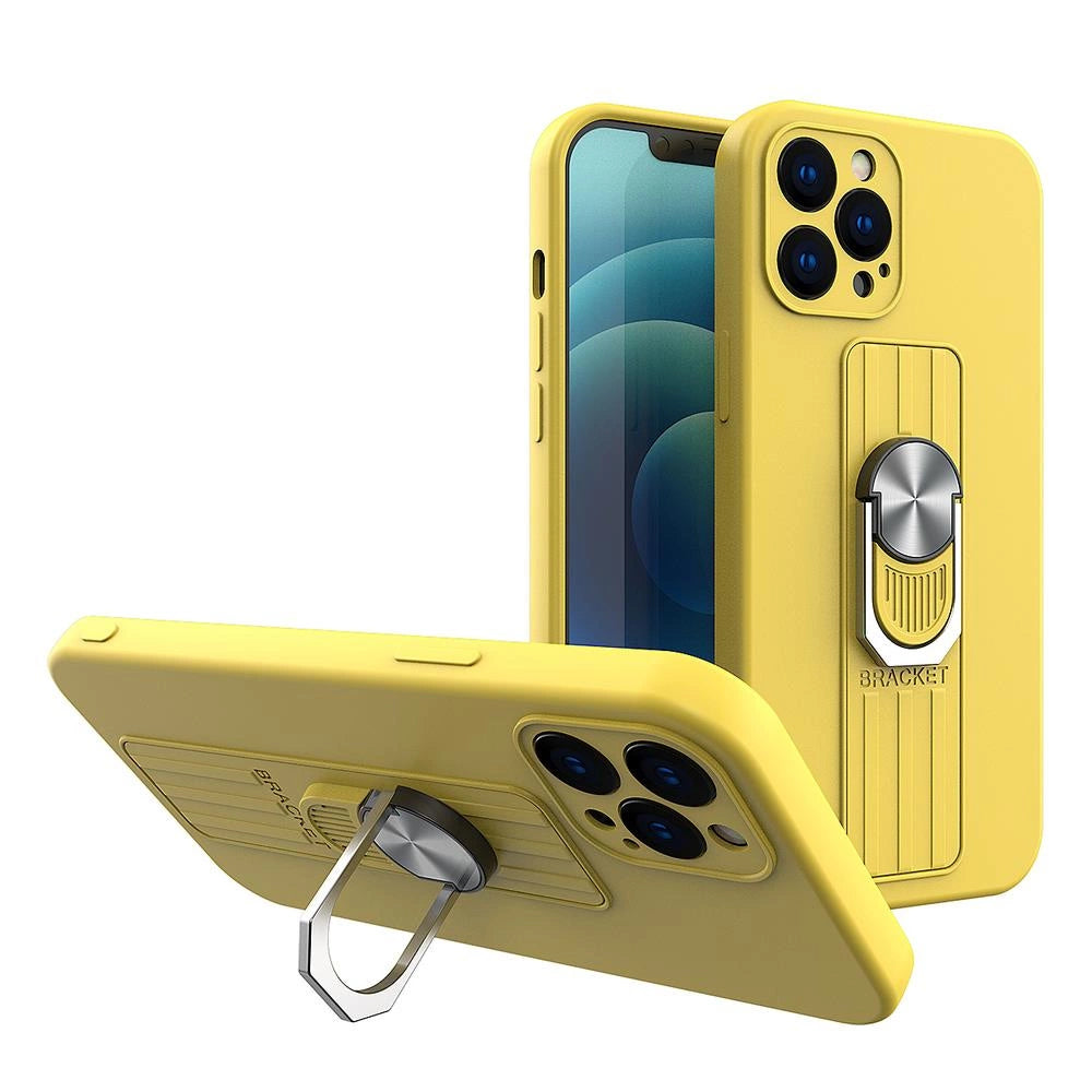 Ring Case silicone case with finger grip and stand for iPhone 11 Pro Max yellow_0
