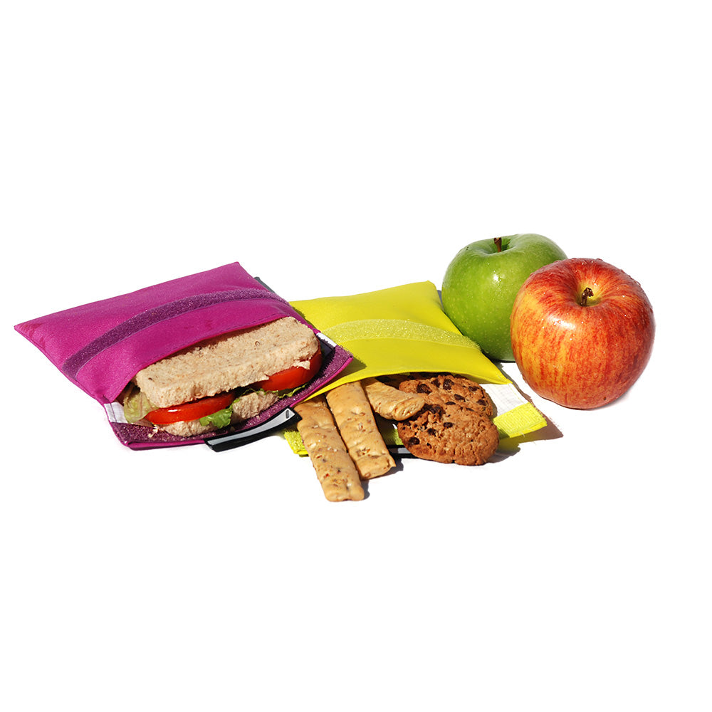 Snack'n'go porta-lanches reutilizável lila-amarelo 14x14cm e 20x20cm, 2 unidades_0