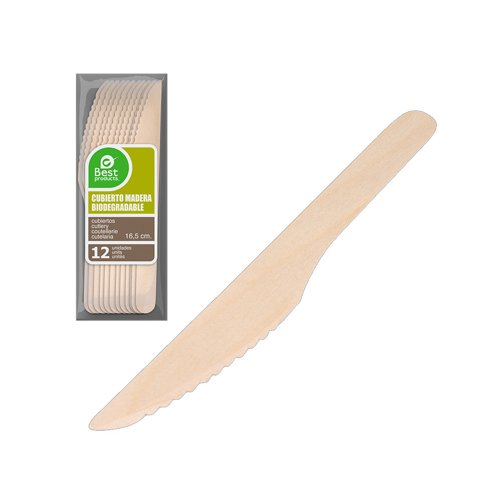 Saco 12 unid. faca de madeira 16,5cm best products green_0