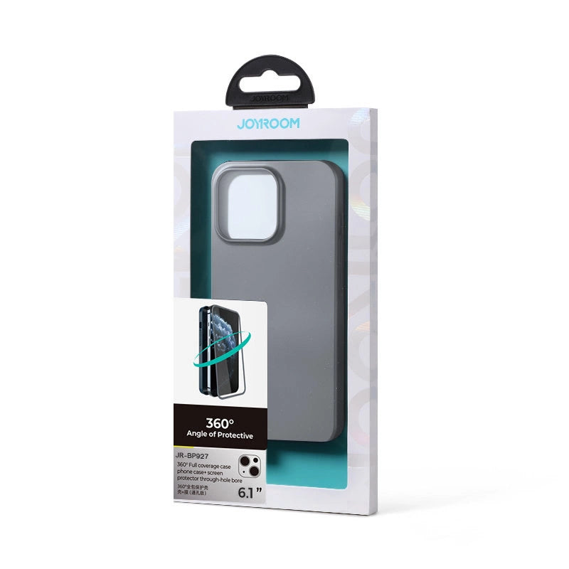 Joyroom 360 Full Case front and back cover for iPhone 13 + tempered glass screen protector grey (JR-BP927 tranish)_4