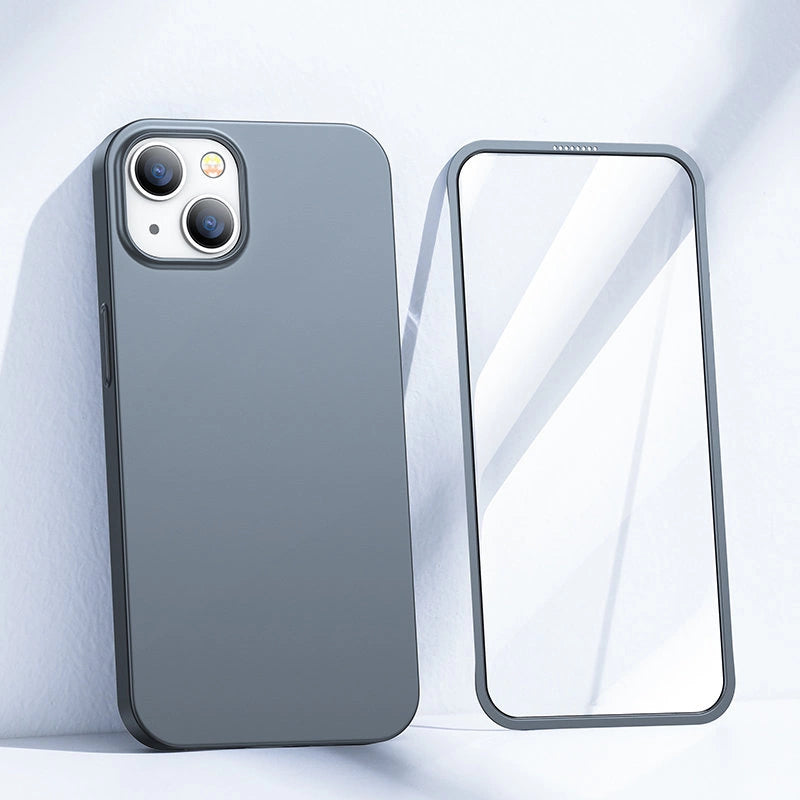 Joyroom 360 Full Case front and back cover for iPhone 13 + tempered glass screen protector grey (JR-BP927 tranish)_1