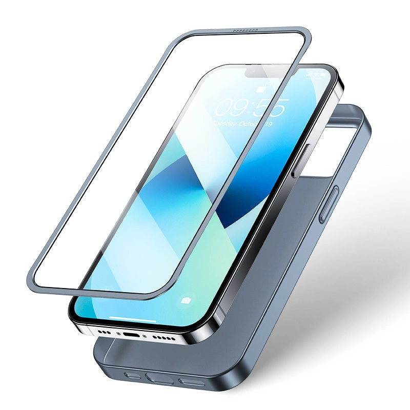Joyroom 360 Full Case front and back cover for iPhone 13 + tempered glass screen protector grey (JR-BP927 tranish)_3