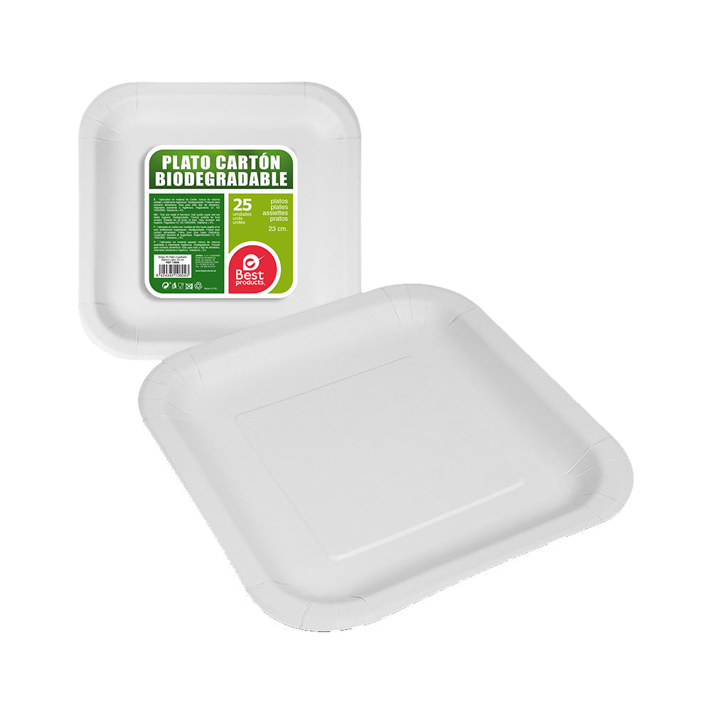 Pack 25 unid. prato quadrado branco papelão 23x23x2cm best products green_0
