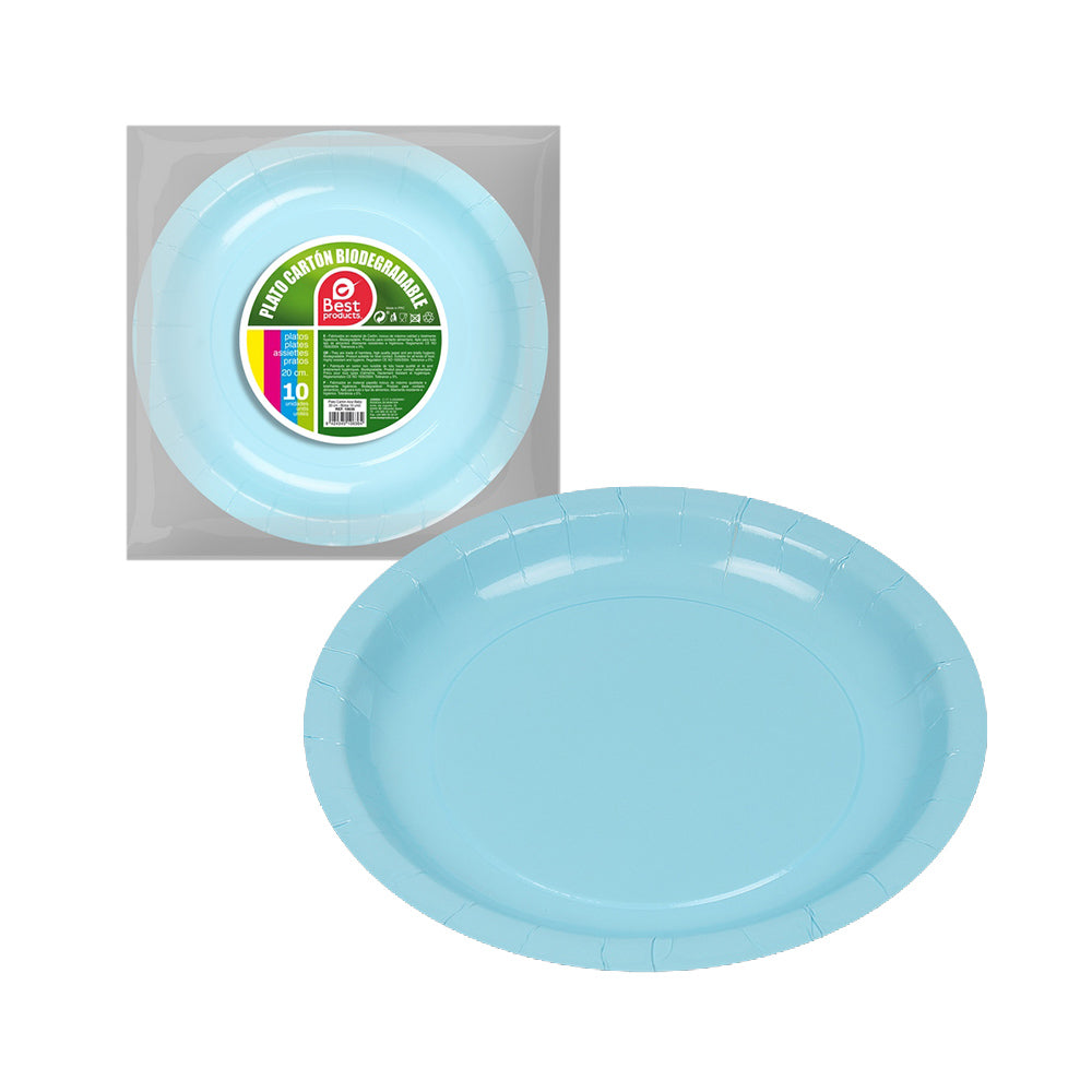Pack 10 unid. prato papelão azul baby ø20cm best products green_0