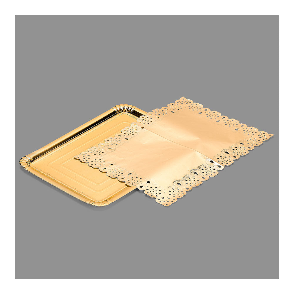 Saco com 1 travessa retangulares com papel decorativo ouro 25x34cm_0