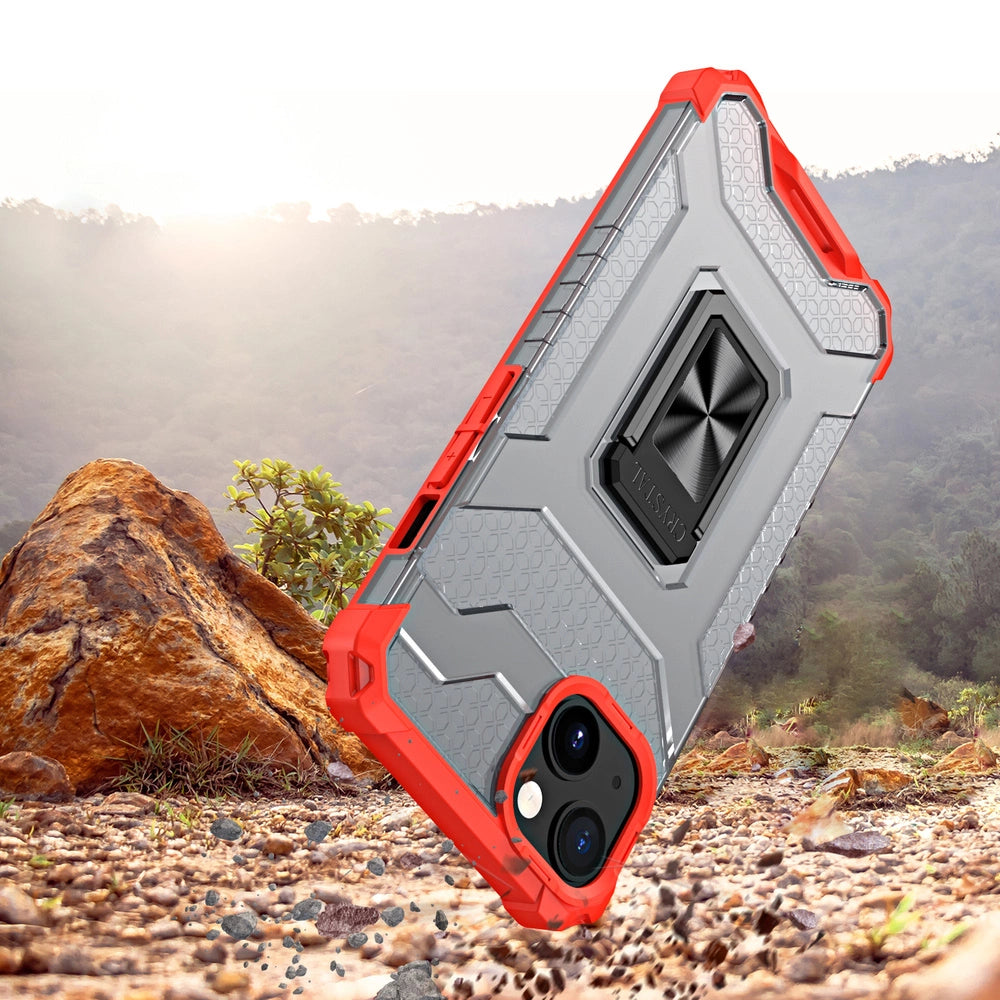 Crystal Ring Case Kickstand Tough Rugged Cover for iPhone 12 mini red_1